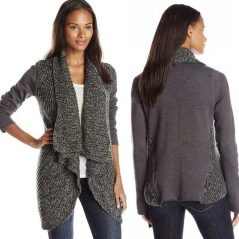 Prana Demure Womens Sweater Gray Open Draped Cardigan Organic Cotton Wool Medium